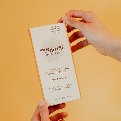 Functional Lion's Mane Mushroom Dark Chocolate Bar for Focus (85% cacao) by Fungible Chocolates