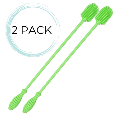 Fizzpod Silicone Bottle Cleaning Brush | 2 PACK | Long Handle,15" Water Bottle Cleaner for Baby Bottles, Hydro Flask, Vacuum Sports Bottle, Vase, Glassware, Perfect for Narrow Neck Containers by Drinkpod