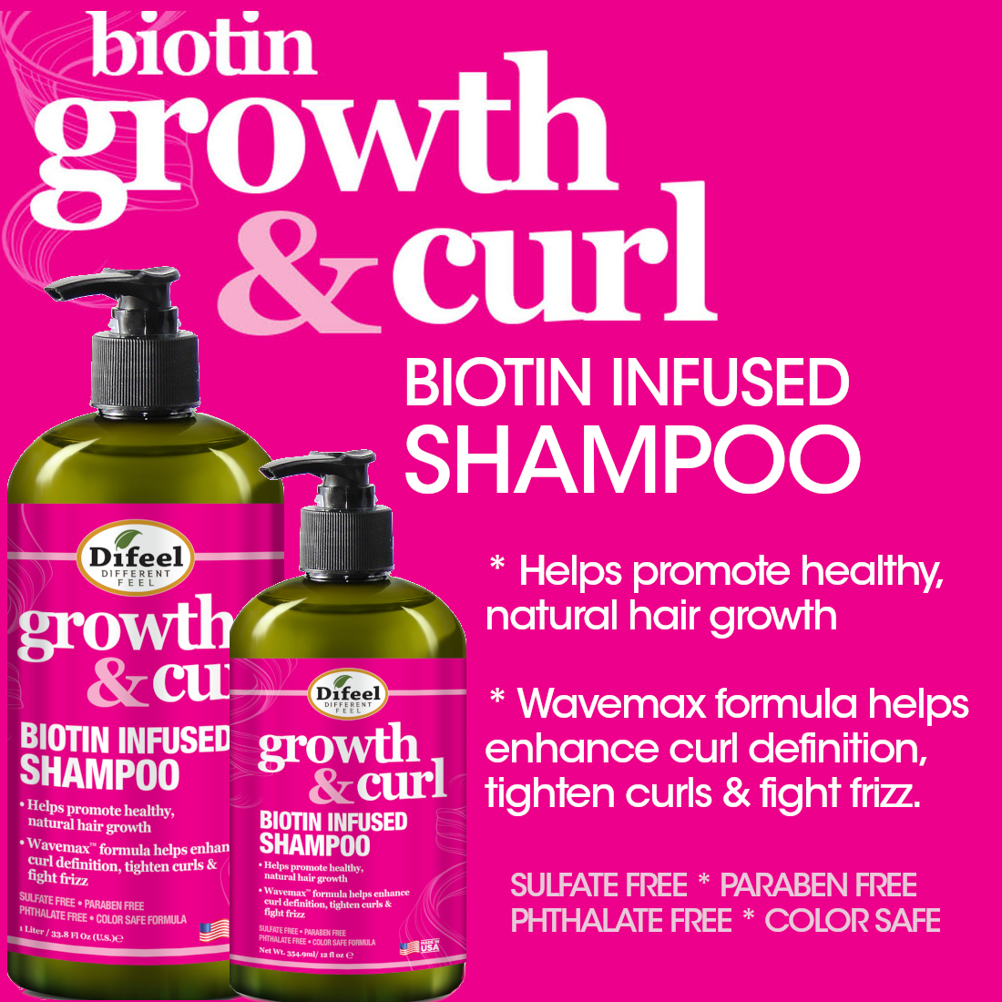 Difeel Growth and Curl Biotin Shampoo 33.8 oz. by difeel - find your natural beauty