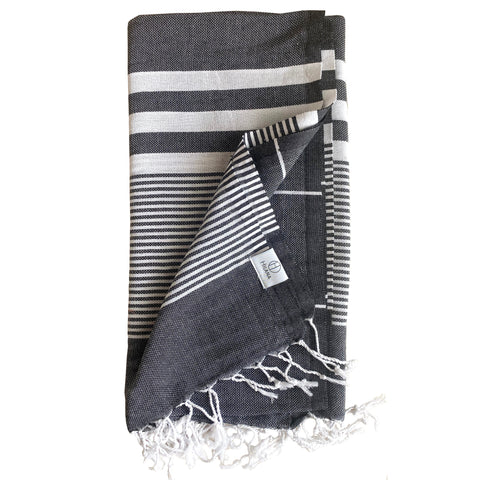 Martinica Hand-loomed Sustainable Turkish Towel -Black by Hilana Upcycled Cotton