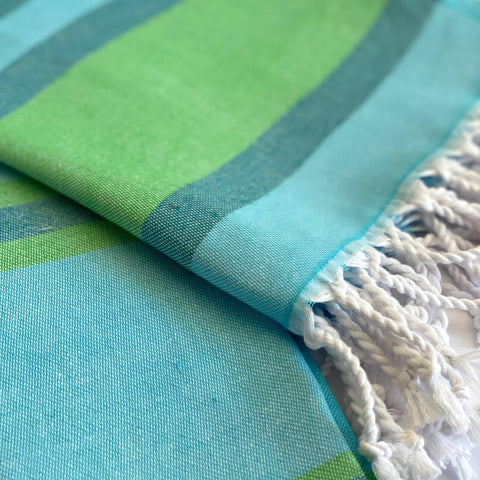 Samara Striped Sustainable Turkish Towel  Green by Hilana Upcycled Cotton