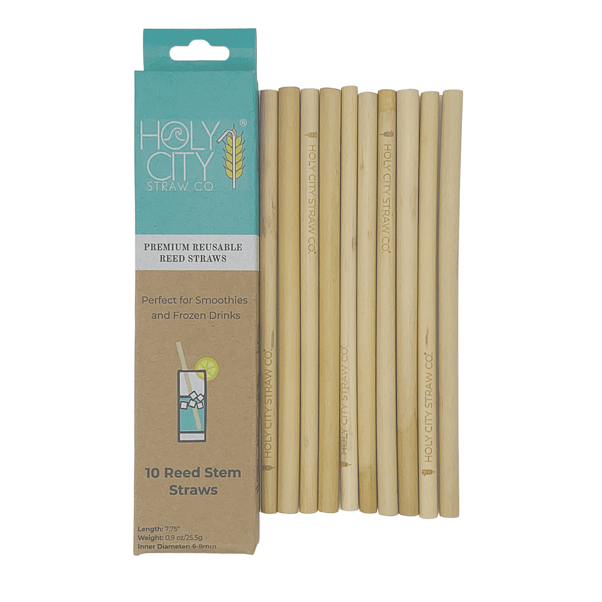 Holy City Straw Tall Reusable Reed Straws - 10 Pack by Farm2Me