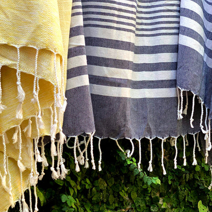 Fethiye Striped Blanket Throw - Blue by Hilana Upcycled Cotton
