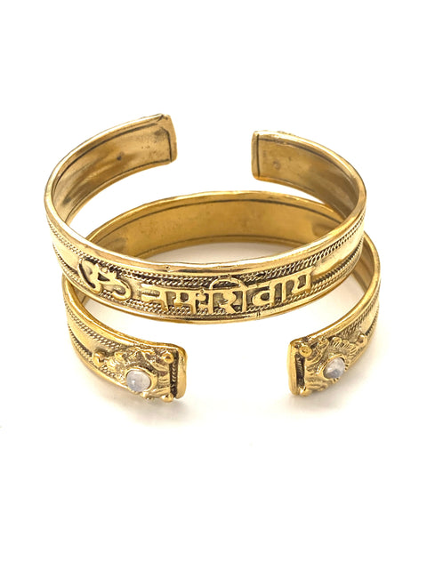 Om Namah Shivay Moonstone Cuffs by Boho Gal Jewelry