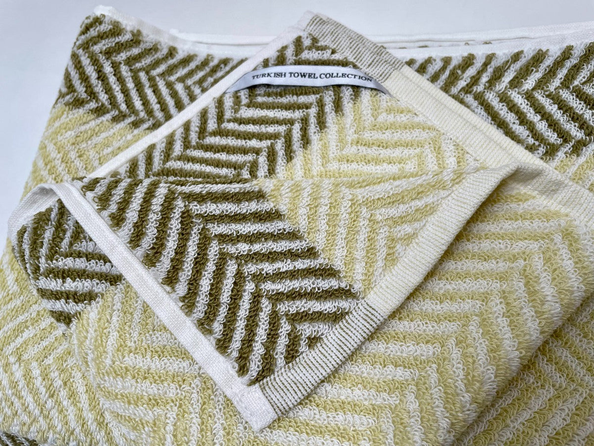 Pastel Herringbone Gold Olive Green 3 Pc. Set by Turkish Towel Collection