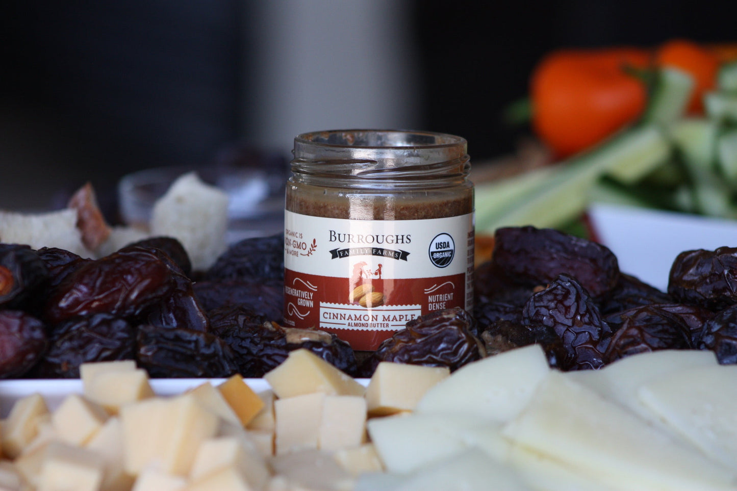 Organic Cinnamon Maple Almond Butter made with ROC Almonds by Burroughs Family Farms