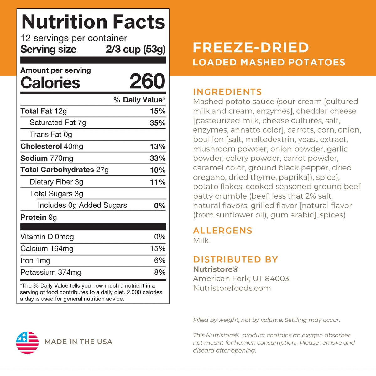 Loaded Mashed Potatoes Freeze Dried - #10 Can by Nutristore