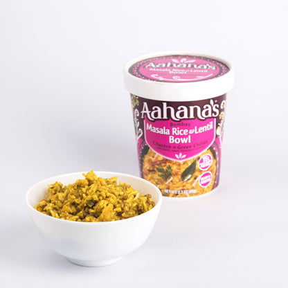 Aahana's Bombay Masala Rice & Lentil Bowl (Khichdi) - Gluten-Free,  15g Plant-Based Protein, Vegan, Non-GMO, Ready-to-Eat Meal (2.3oz., Pack of 4)