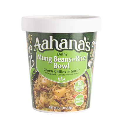 Aahana’s Delhi Mung Beans & Rice Bowl (Khichdi) - Gluten-Free, 16g Plant-Based Protein, Vegan, Non-GMO, Ready-to-Eat Meal (2.3oz., Pack of 4) by aahanasnaturals.com