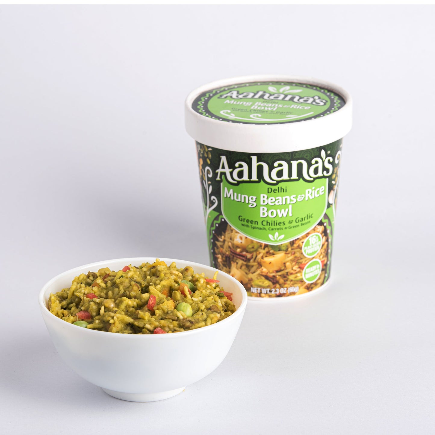 Aahana’s Delhi Mung Beans & Rice Bowl (Khichdi) - Gluten-Free, 16g Plant-Based Protein, Vegan, Non-GMO, Ready-to-Eat Meal (2.3oz., Pack of 4)