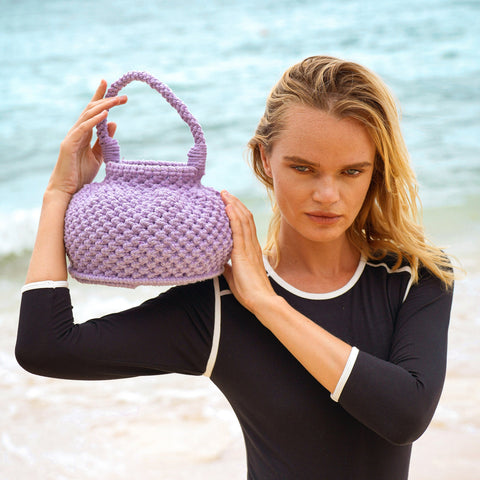 Naga Macrame Bucket Bag, in Periwinkle Purple by BrunnaCo