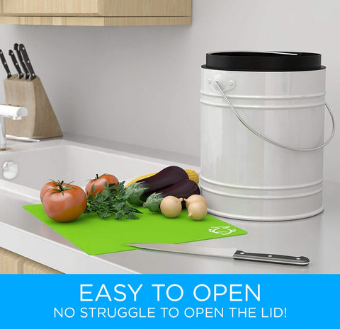 Countertop Compost Bin - Kitchen compost bin with EZ-No Lock Lid, Plastic Liner & Charcoal Filters - Sturdy Construction & Odor-Free Seal to Prevent Smell, Dishwasher Safe by Cooler Kitchen