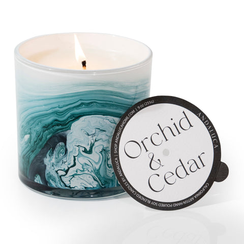 Orchid & Cedar 14 oz. Swirl Glass Candle by Andaluca Home