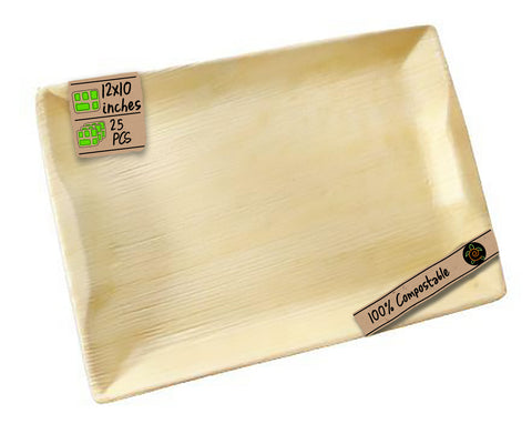 Disposable Dinner Plates, 12" Rectangle Palm Leaf Plates for Charcuterie, 25 Pack by ecozoi