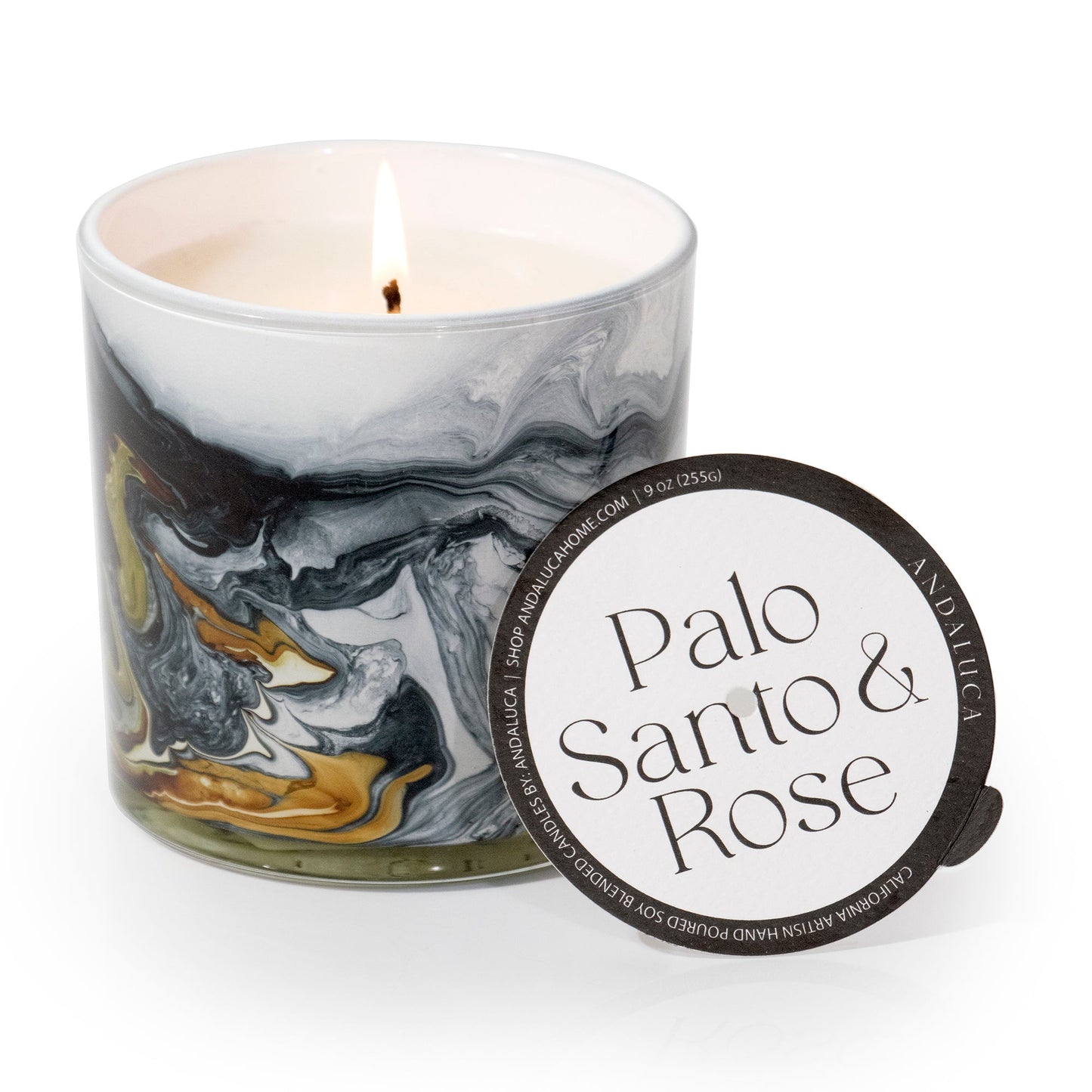 Palo Santo & Rose 14 oz. Swirl Glass Candle by Andaluca Home