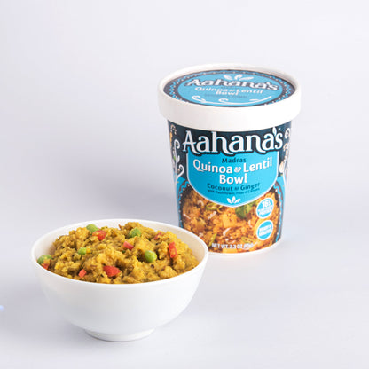 Aahana's Madras Quinoa & Lentil Bowl (Khichdi) - Gluten-Free, 16g Plant-Based Protein, Vegan, Non-GMO, Ready-to-Eat Meal (2.3oz., Pack of 4)