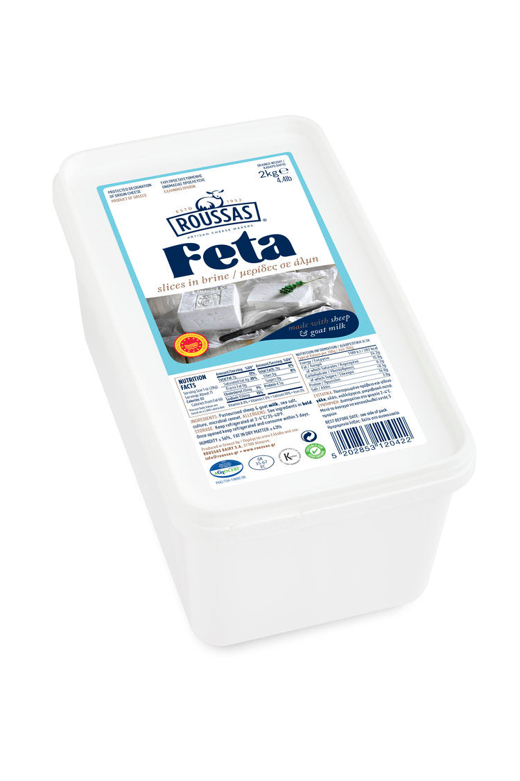 Authentic Traditional Greek Roussas Feta Cheese - PDO Certified, Made with Sheep and Goat's Milk, 4.4 lbs by Alpha Omega Imports
