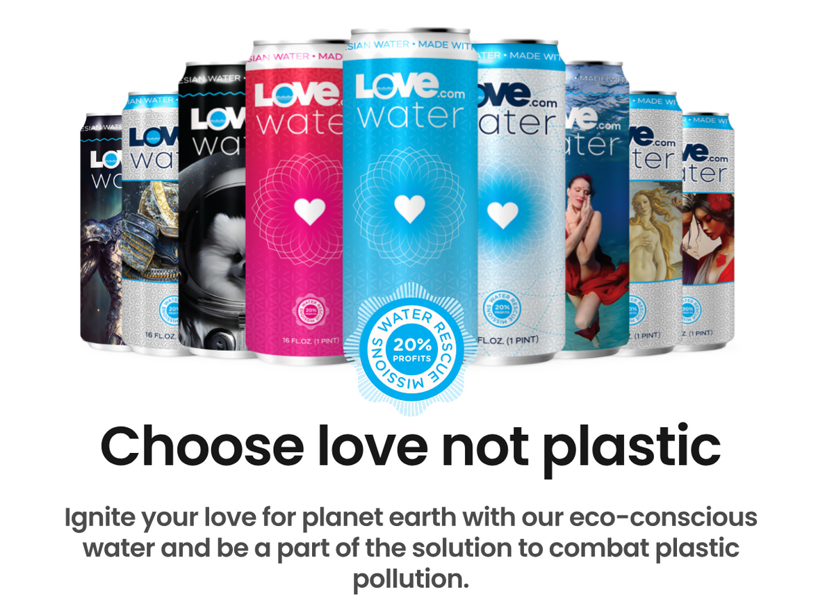 Love Water, 100% Naturally Alkaline, Artesian Water,  Recycled Aluminum 12 oz Cans, by Love.com, Case of 24