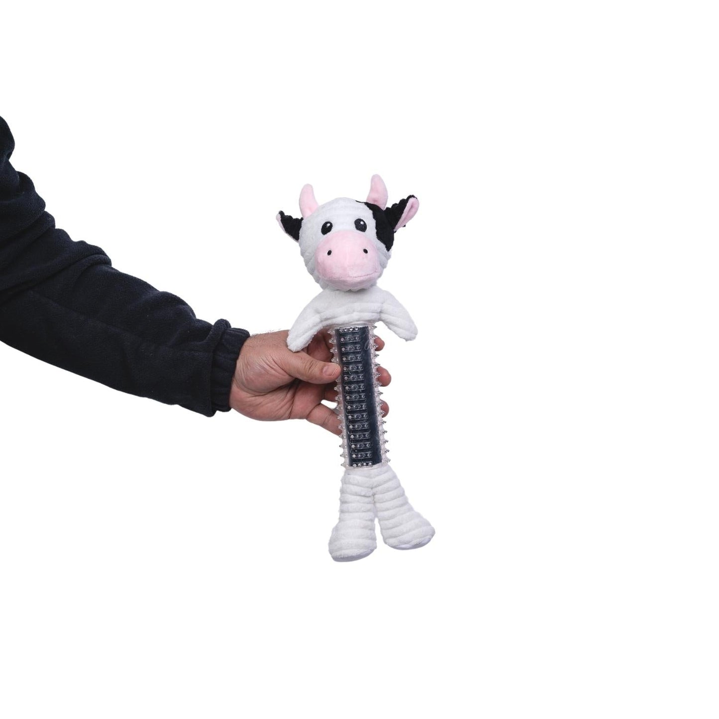Black and White Cow Corduroy Plush Squeaking Dog Chew Toy by American Pet Supplies