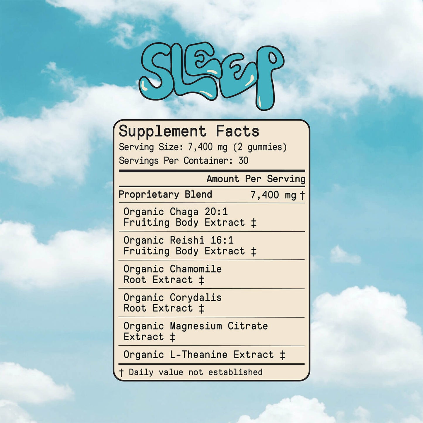 Daily Sleep Gummies by SuperMush, For a Restorative Sleep, Sugar-Free, Soothing Blueberry Blend with a Raspberry Twist