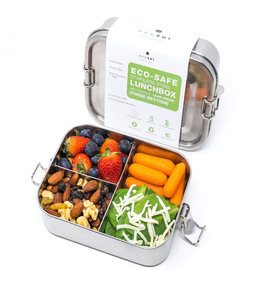 Stainless Steel Lunch Box, 3 Compartment Leak Proof, 24 Oz by ecozoi