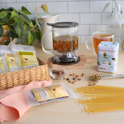 Ultimate Hot Tea Bundle (Tea, Sweets, Scoop, Tin, and Tea Maker) by Plum Deluxe Tea