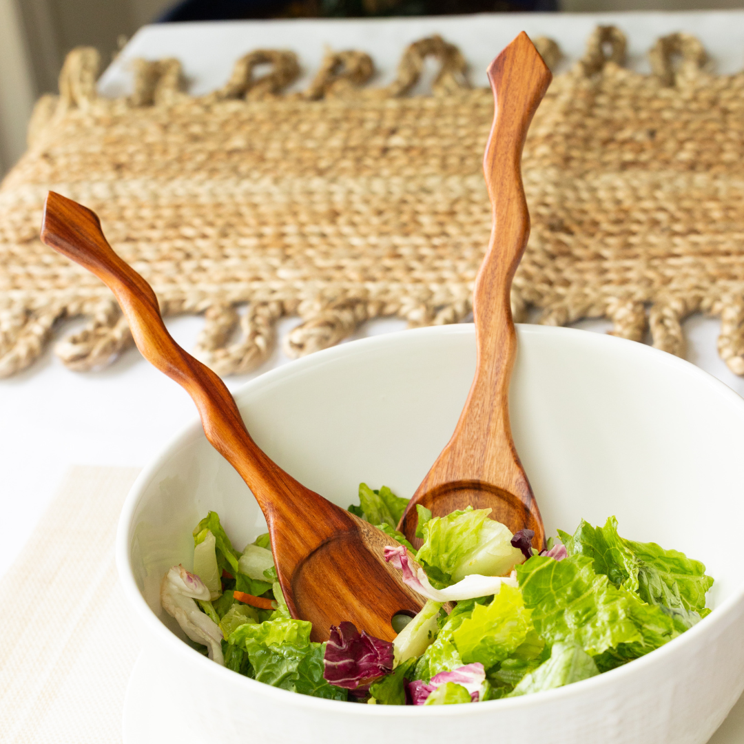 Hand Carved Wood Salad Serving Set by Upavim Crafts