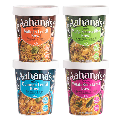 The Four Pack Lentil and Grain Bowls! (Khichdi) - Gluten-Free, 16g Plant-Based Protein, Vegan, NON-GMO, Ready-to-Eat (2.3oz., Pack of 4) by aahanasnaturals.com