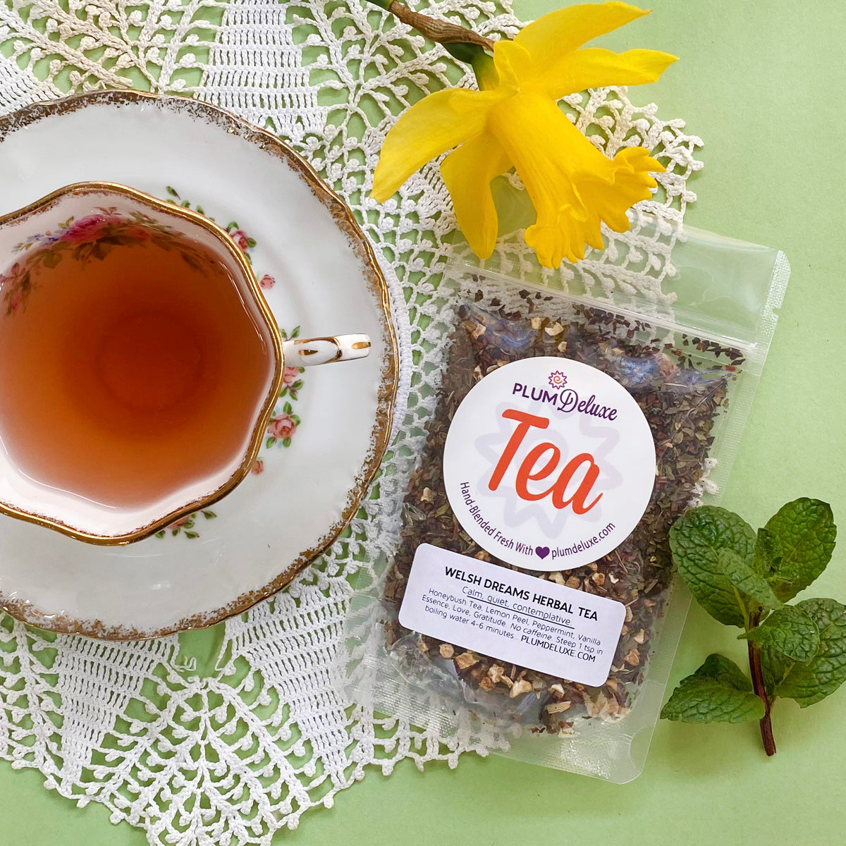 Welsh Dreams Herbal Tea (Vanilla - Lemon - Mint) by Plum Deluxe Tea