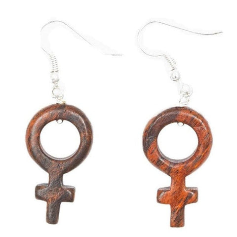 Wood Female Symbol Earrings by Upavim Crafts