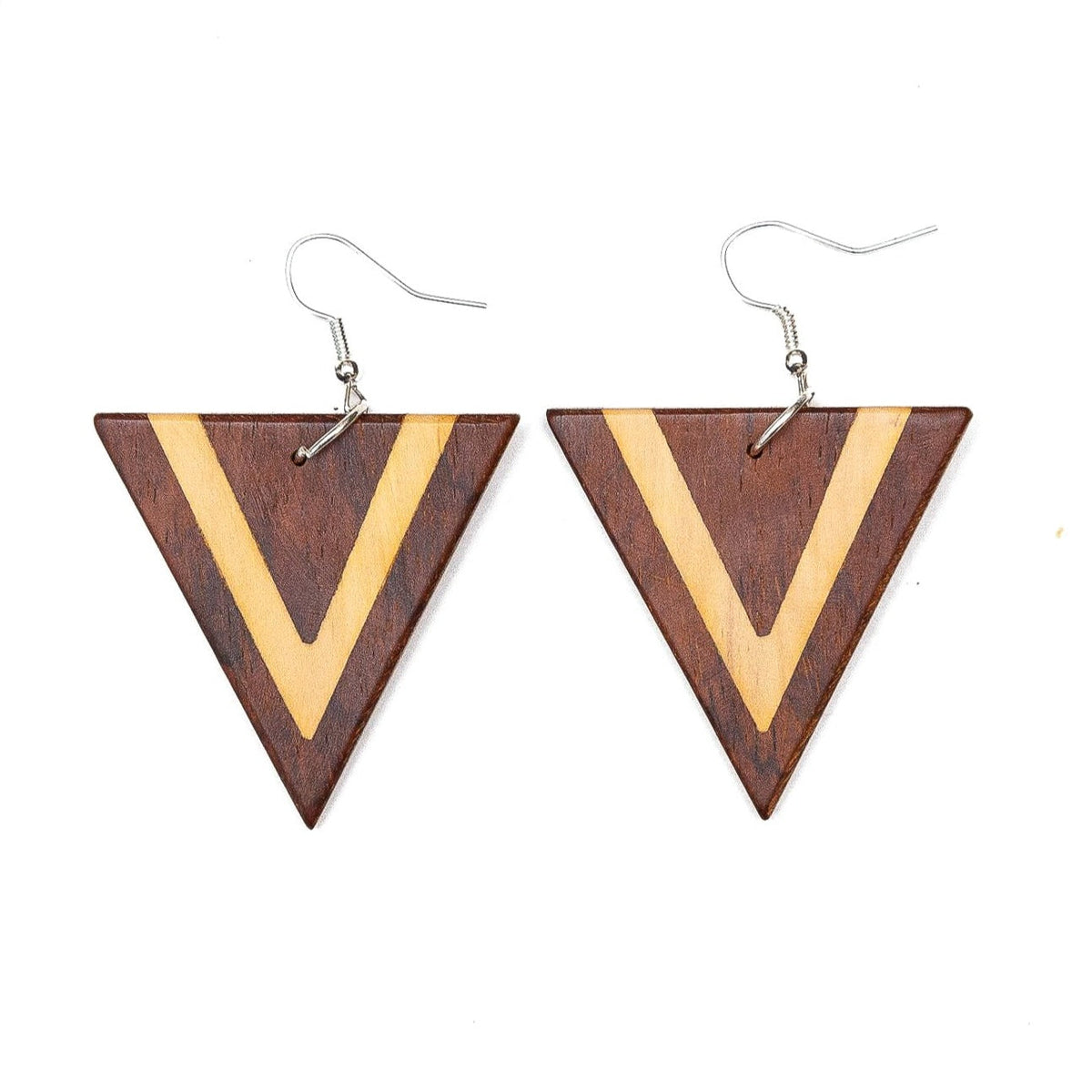 Large Dual-Tone Wood Triangle Earrings by Upavim Crafts
