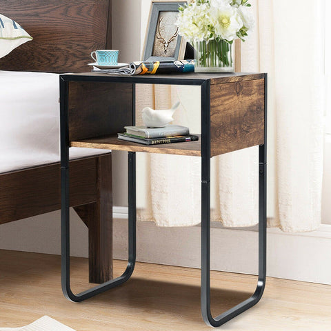 Anmas Rustic Nightstand Side Table With Metal Frame by Plugsus Home Furniture