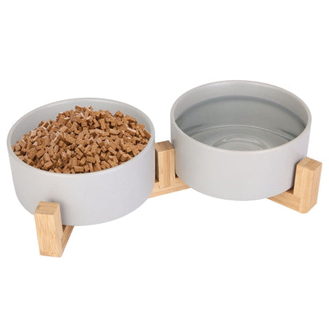 Double 28.7Oz Ceramic Pet Bowls Dog Cat Bowls with Wooden Stand Raised Pet Feeder for Small Dogs Cats by VYSN