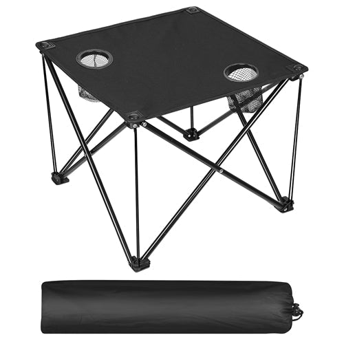 Foldable Camping Table Portable Picnic Table Lightweight Travel Desk with Cup Holder Carrying Bag - Black by VYSN