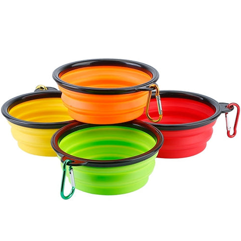 4Pcs Silicone Collapsible Dog Bowls BPA Free Travel Dog Bowl Foldable Cat Dog Food Water Bowl w/ Carabiner Clip For Traveling Walking Hiking - Multi by VYSN