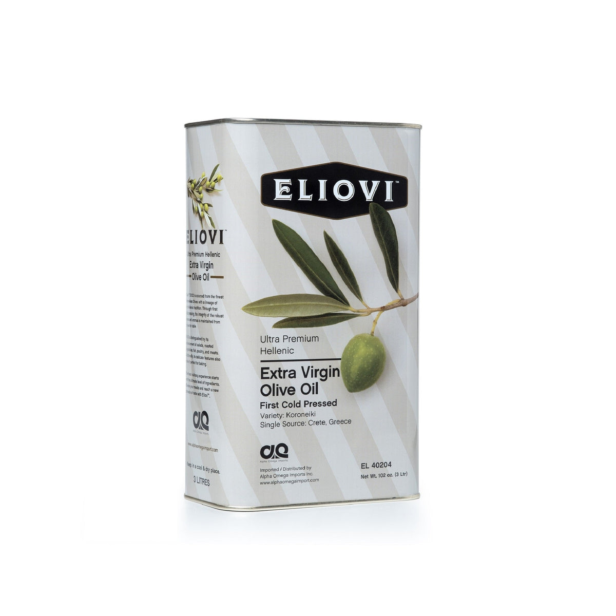 Eliovi Extra Virgin Olive Oil from Eastern Crete - Premium Quality, First Cold-Pressed Koroneiki Olives 101.4 fl oz, by Alpha Omega Imports
