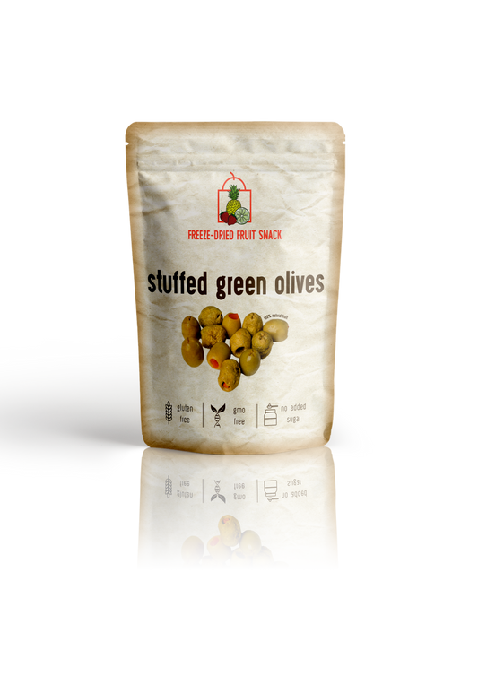 Freeze Dried Green Olives Stuffed with Chili Paste (Salted) by The Rotten Fruit Box