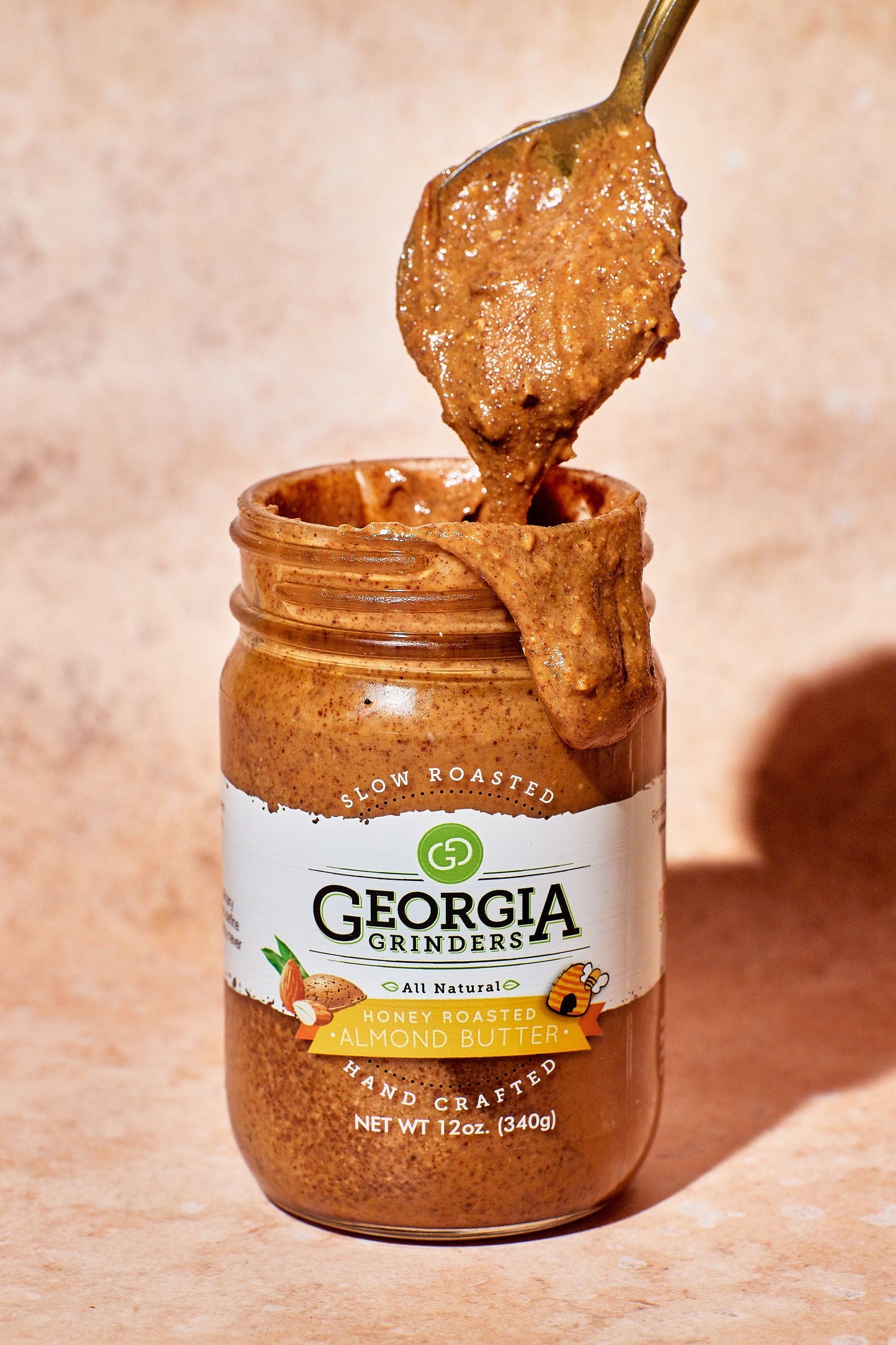 Georgia Grinders Almond Butter Assorted 4 Pack (One 12oz jar of each: Original Almond Butter, Maple Caramel Almond Butter, Salt Free Almond Butter, Honey Roasted Almond Butter - (CP-CL) by Georgia Grinders