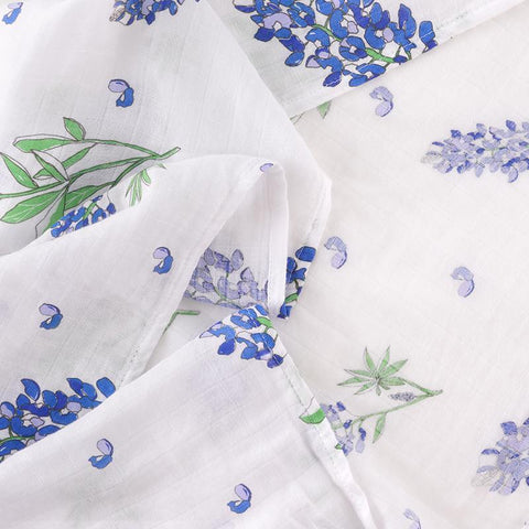 Gift Set: Bluebonnets Baby Muslin Swaddle Blanket and Burp Cloth/Bib Combo by Little Hometown