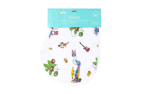 Gift Set: Ohio Baby Muslin Swaddle Receiving Blanket and Burp Cloth / Bib Combo by Little Hometown
