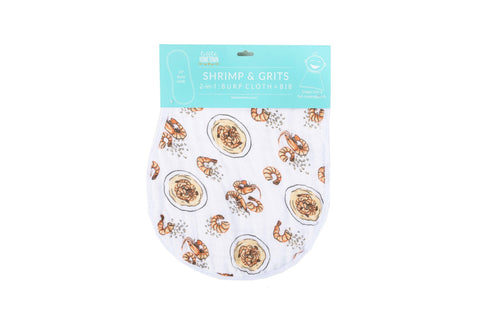 Gift Set: Shrimp'n Grits Baby Muslin Swaddle Blanket and Burp Cloth/Bib Combo by Little Hometown