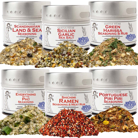 Global Foodie Favorites | World-Spanning 6 Pack Collection | Authentic Gourmet Seasonings and Spice Blends by Gustus Vitae