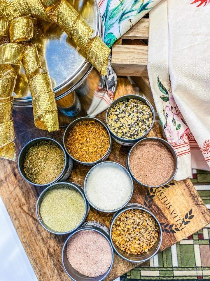 Gourmet Pantry Essentials Gift Pack | 8 Gourmet Seasonings & Salts In A Handsome Gift Tin by Gustus Vitae