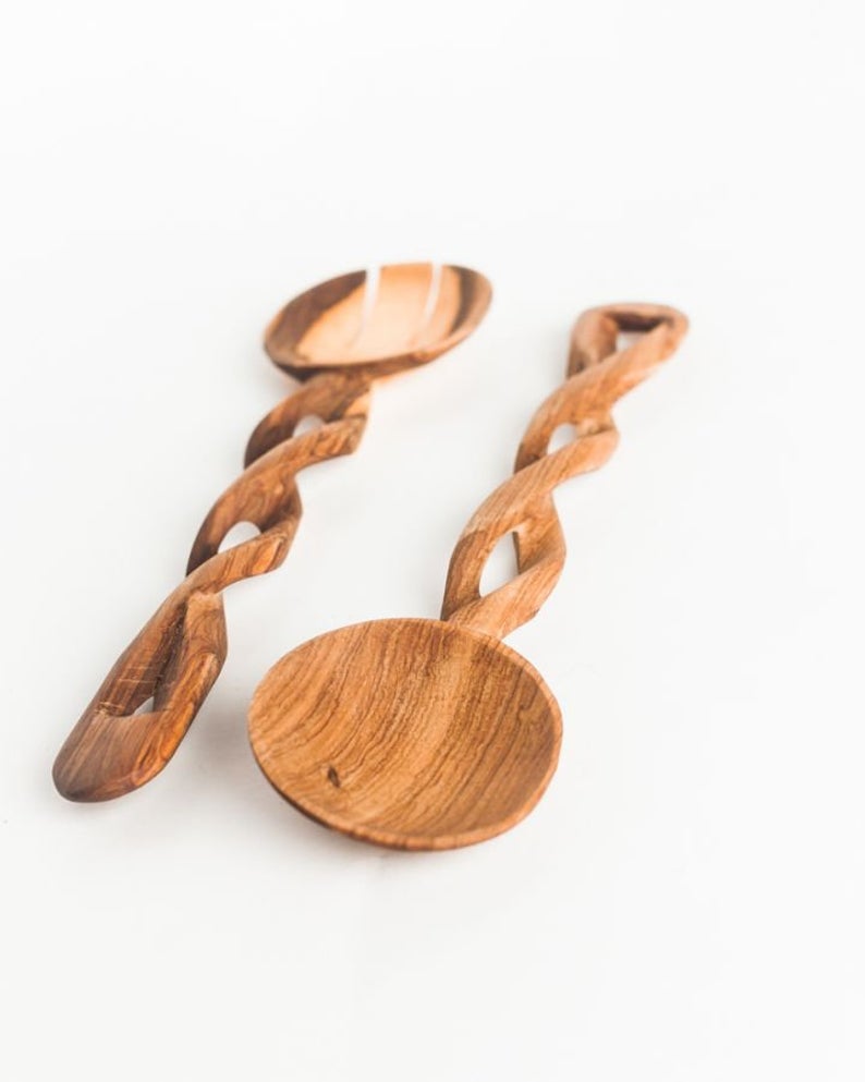 Olive Wood Spiral Salad Servers by Creative Women