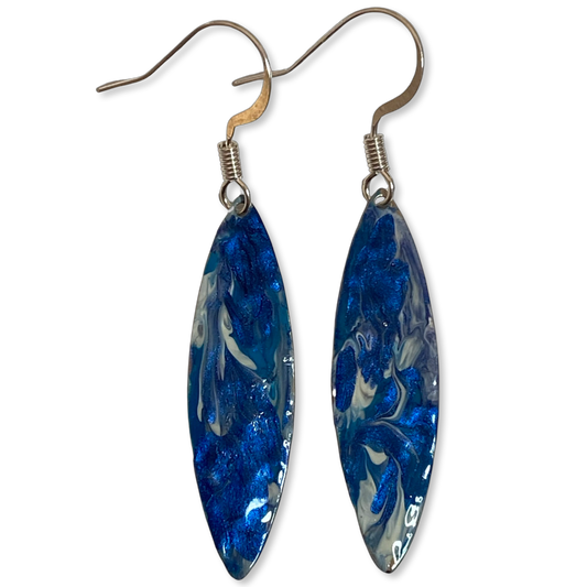 Blue Marble Mini Navette Lures of Love Earrings by The Urban Charm