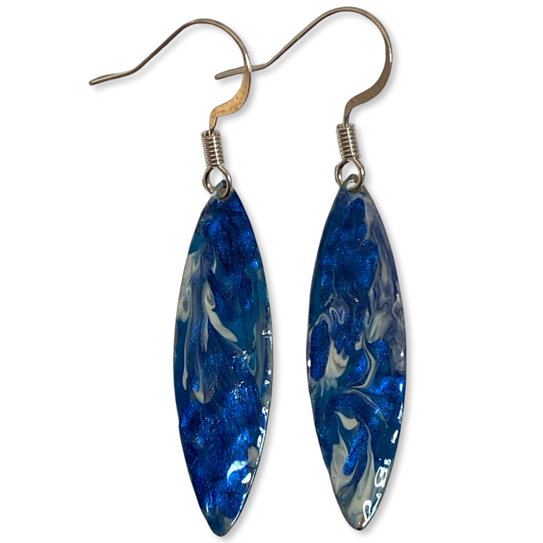 Blue Marble Mini Navette Lures of Love Earrings by The Urban Charm