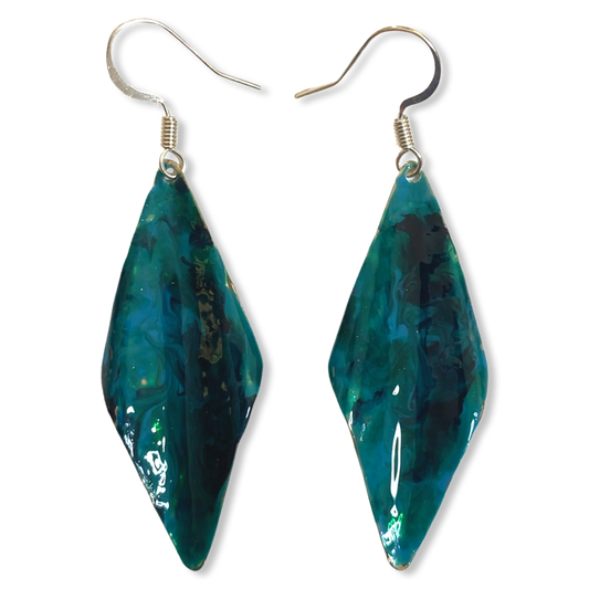 Blue Green Marble Wavy Lures of Love Earrings by The Urban Charm