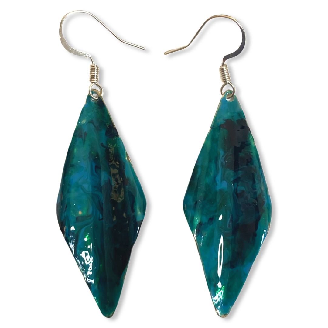 Blue Green Marble Wavy Lures of Love Earrings by The Urban Charm