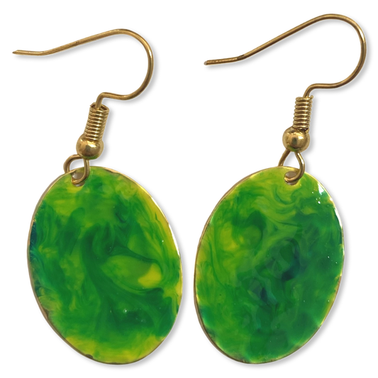 Green Yellow Marble Mini Oval Lures of Love Earrings by The Urban Charm