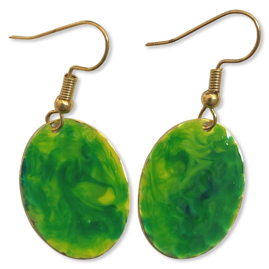 Green Yellow Marble Mini Oval Lures of Love Earrings by The Urban Charm